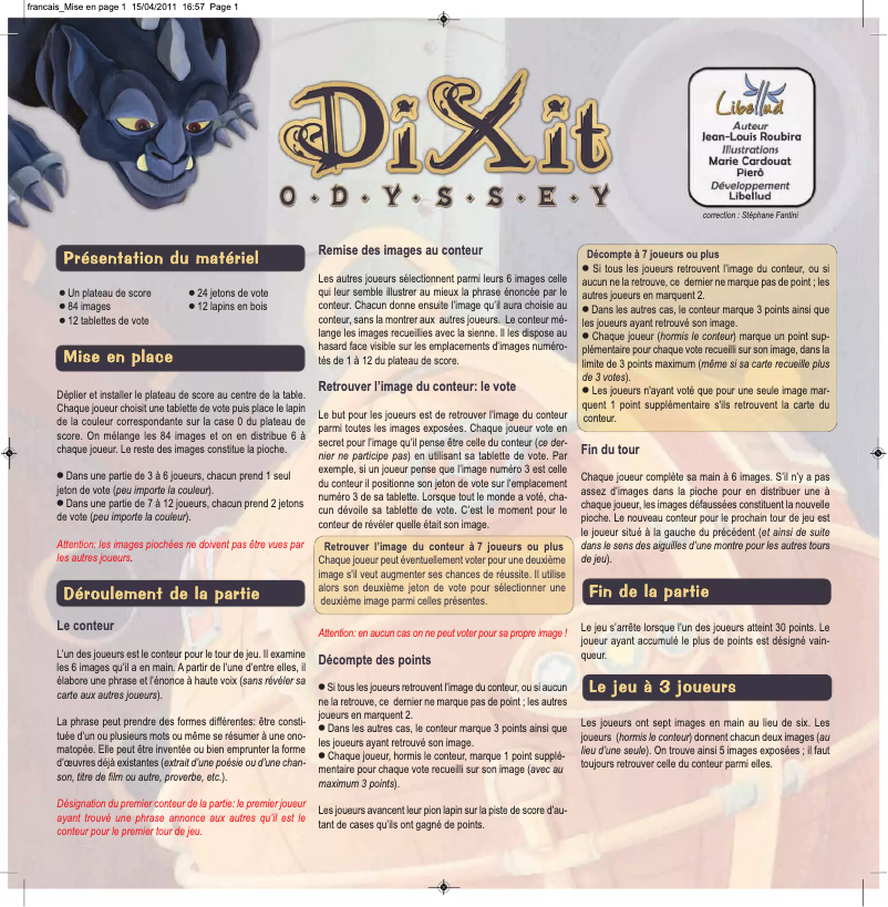 Page 1 de la notice Manuel utilisateur Asmodee Dixit Odyssey