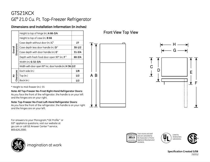 Imagen de la primera página del manual del dispositivo GTS21KCXWW