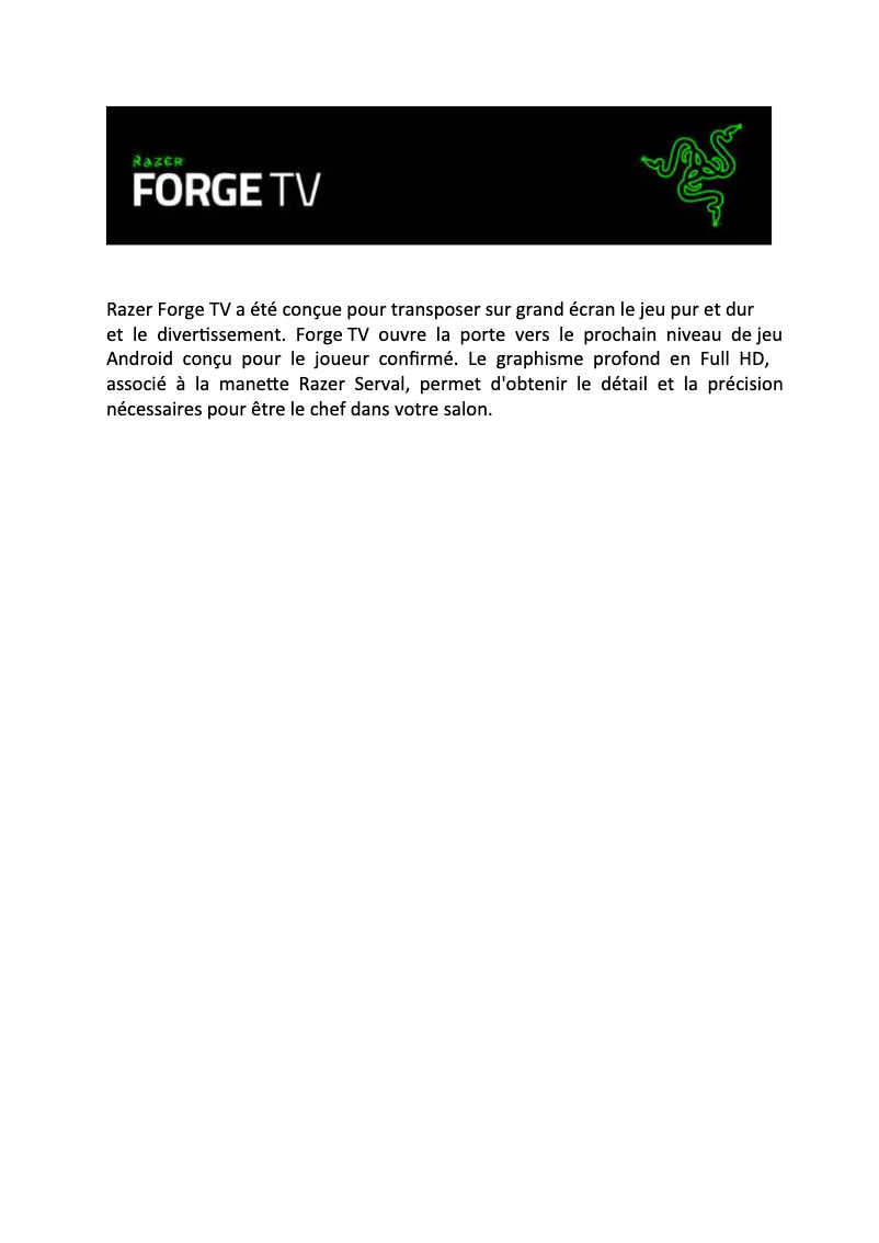 Page 1 de la notice Manuel utilisateur Razer Forge TV
