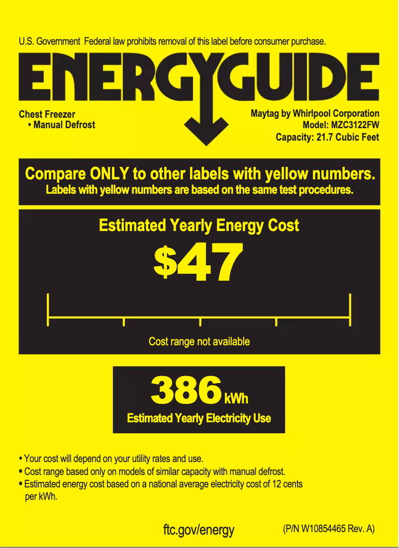 Page n°1 - Label énergétique Maytag MZC3122FW