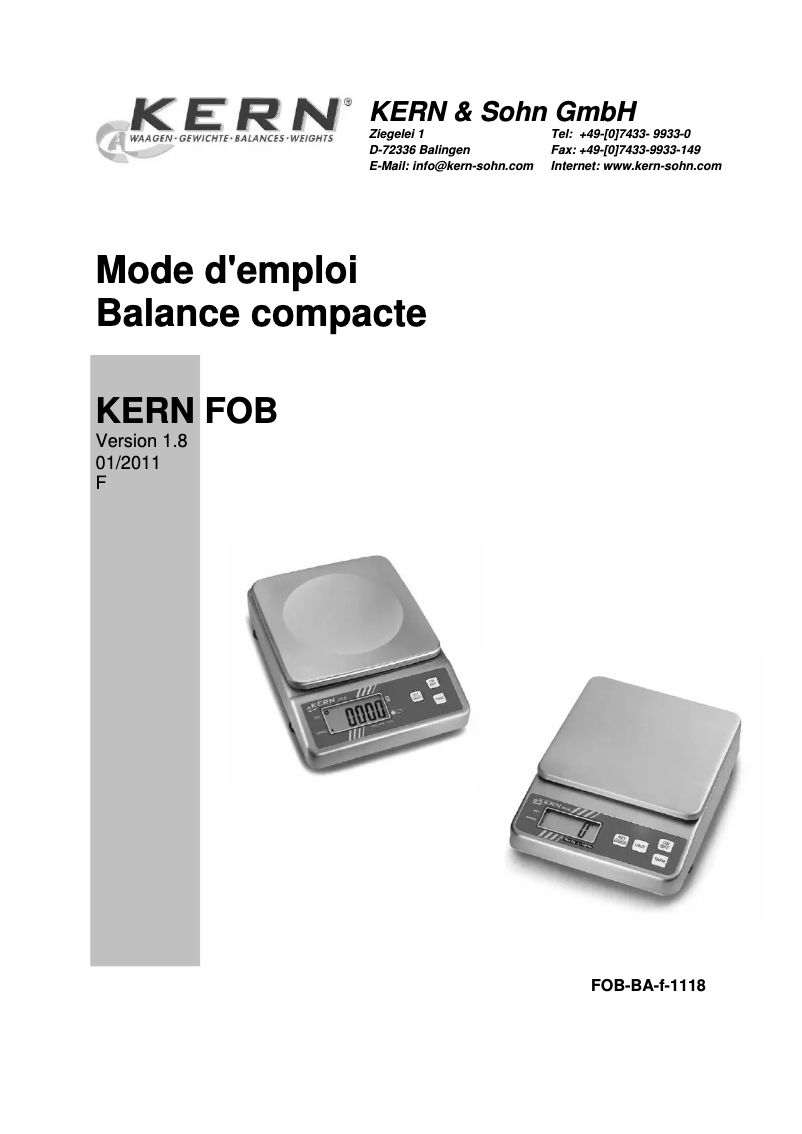 Page n°1 - Manuel utilisateur Kern FOB