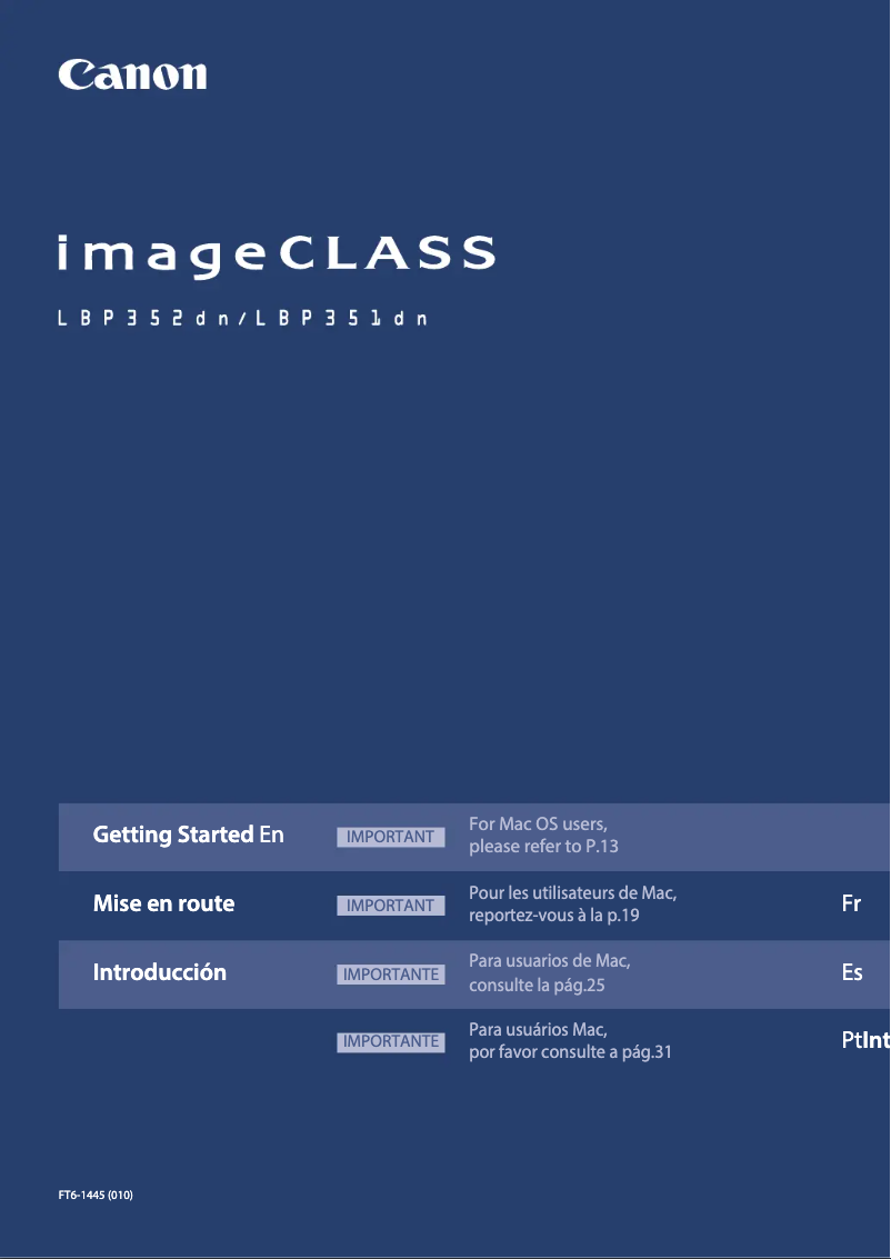 Image de la première page du manuel de l'appareil imageCLASS LBP352dn