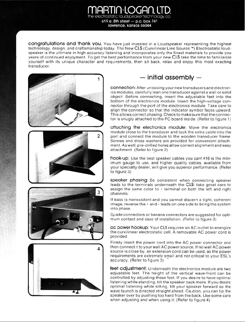 Page 1 de la notice Manuel utilisateur Martin Logan CLS