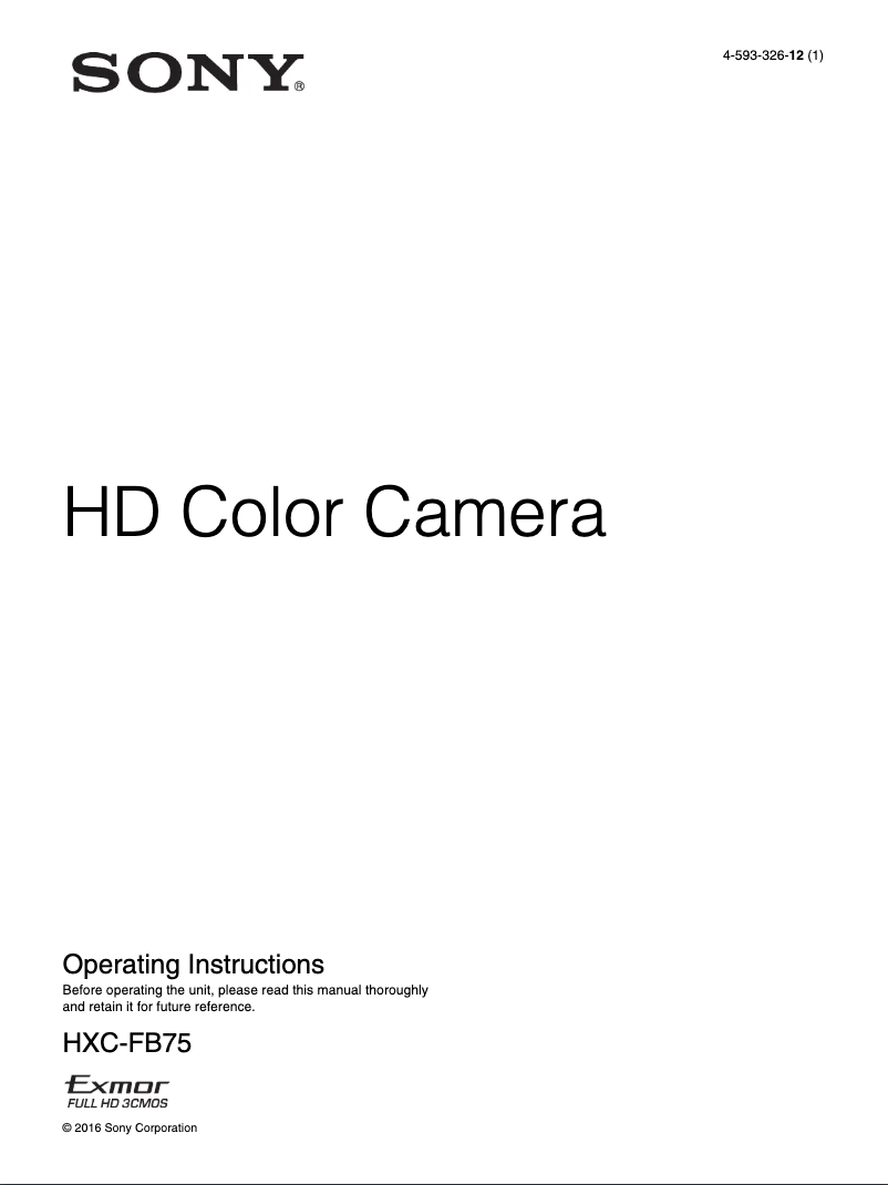 Page n°1 - Manuel utilisateur Sony HXC-FB75KC