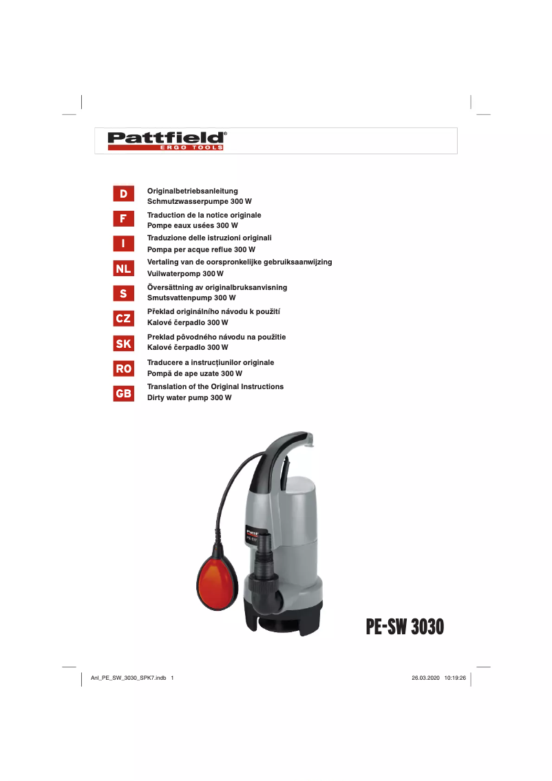 Page n°1 - Manuel utilisateur Pattfield PE-SW 3030