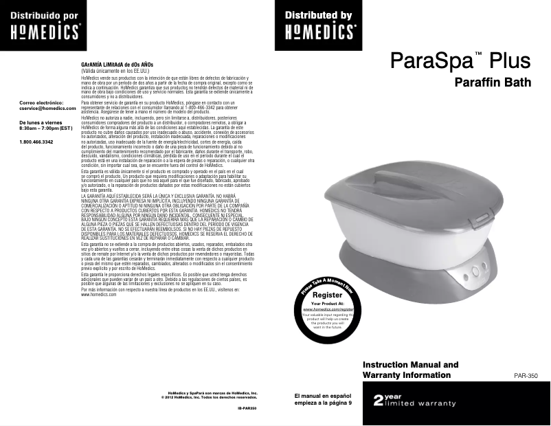 Página 1 del manual Manual de usuario Homedics PAR-350