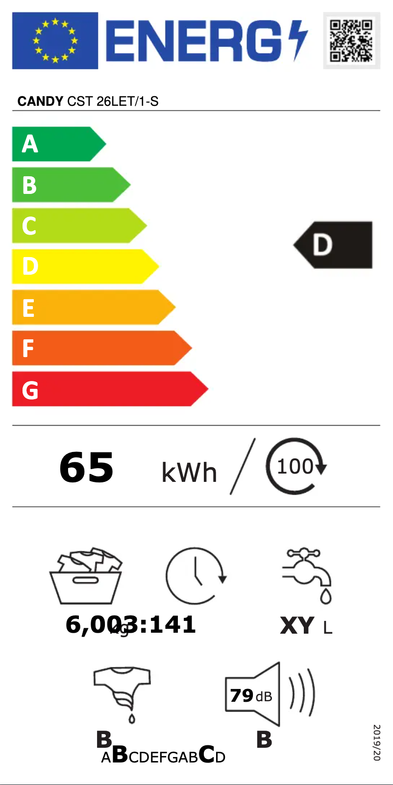 Page n°1 - Label énergétique Candy CST 26LET/1-S