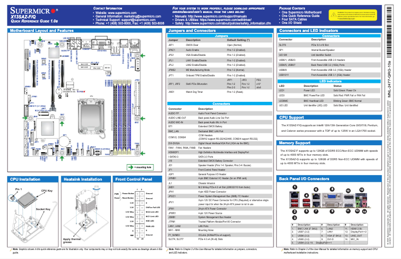 Page 1 de la notice Guide de démarrage rapide Supermicro X13SAZ-F