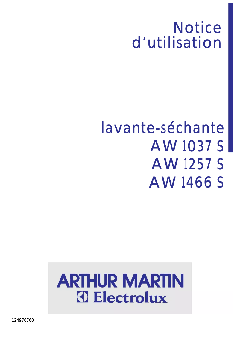 Page 1 de la notice Manuel utilisateur Arthur Martin-Electrolux AW 1466 S