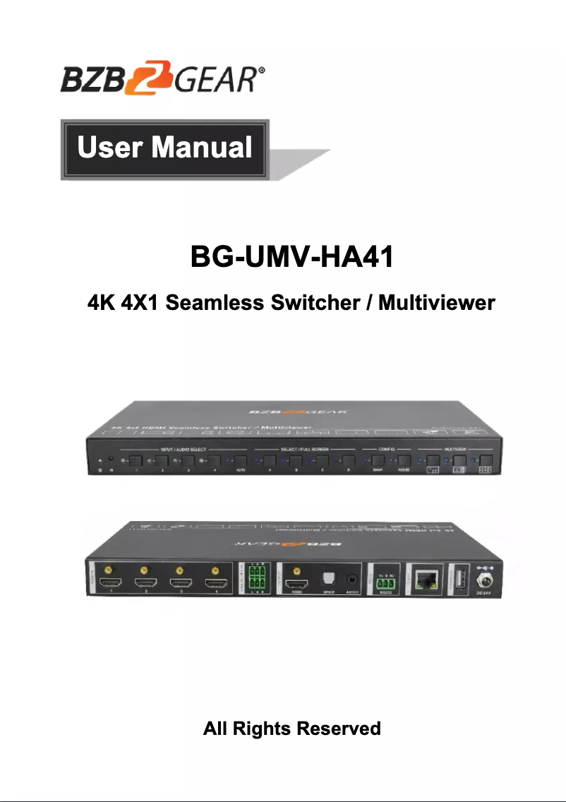 Page n°1 - Manuel utilisateur BZBGear BG-UHD-44M