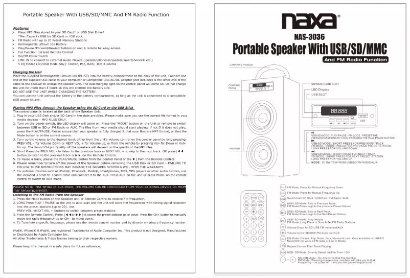 Image de la première page du manuel de l'appareil NAS-3036