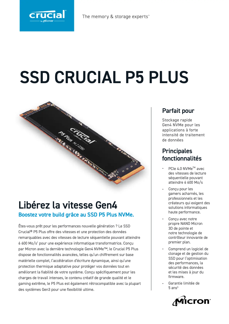 Page 1 de la notice Manuel utilisateur Crucial P5 Plus