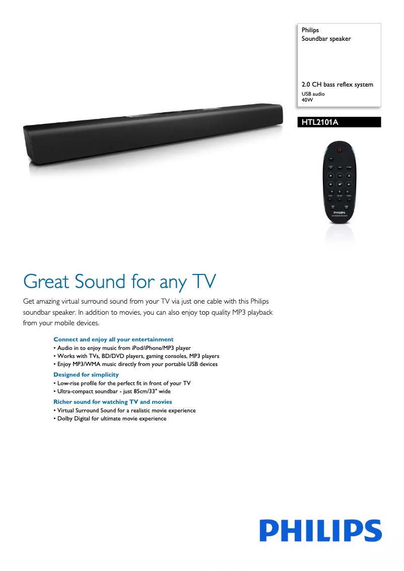 Page n°1 - Brochure Philips HTL2101A