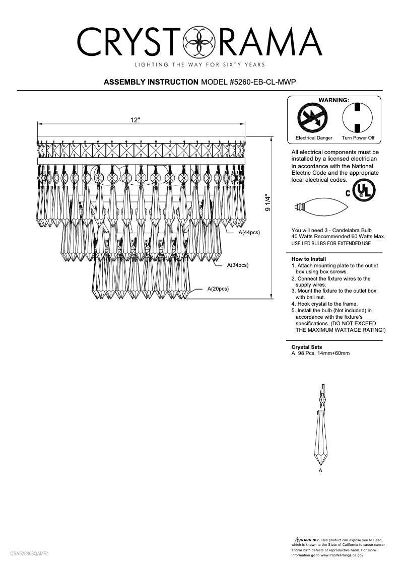 Page n°1 - Manuel utilisateur Crystorama Mercer 5260-EB-CL-MWP