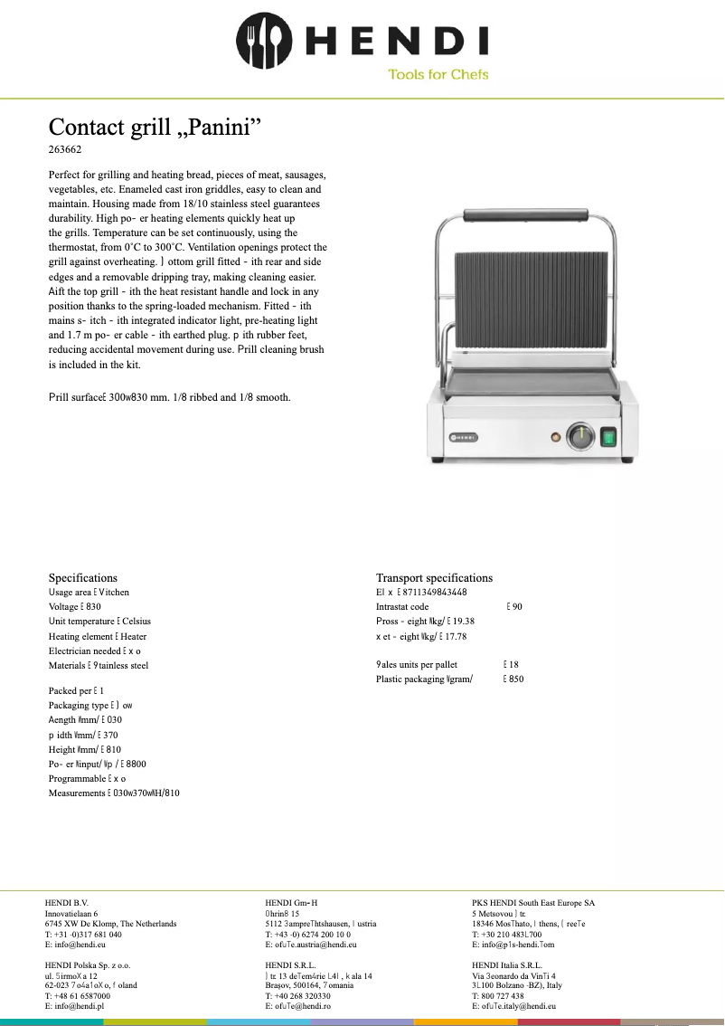 Página 1 del manual Ficha técnica Hendi 263662