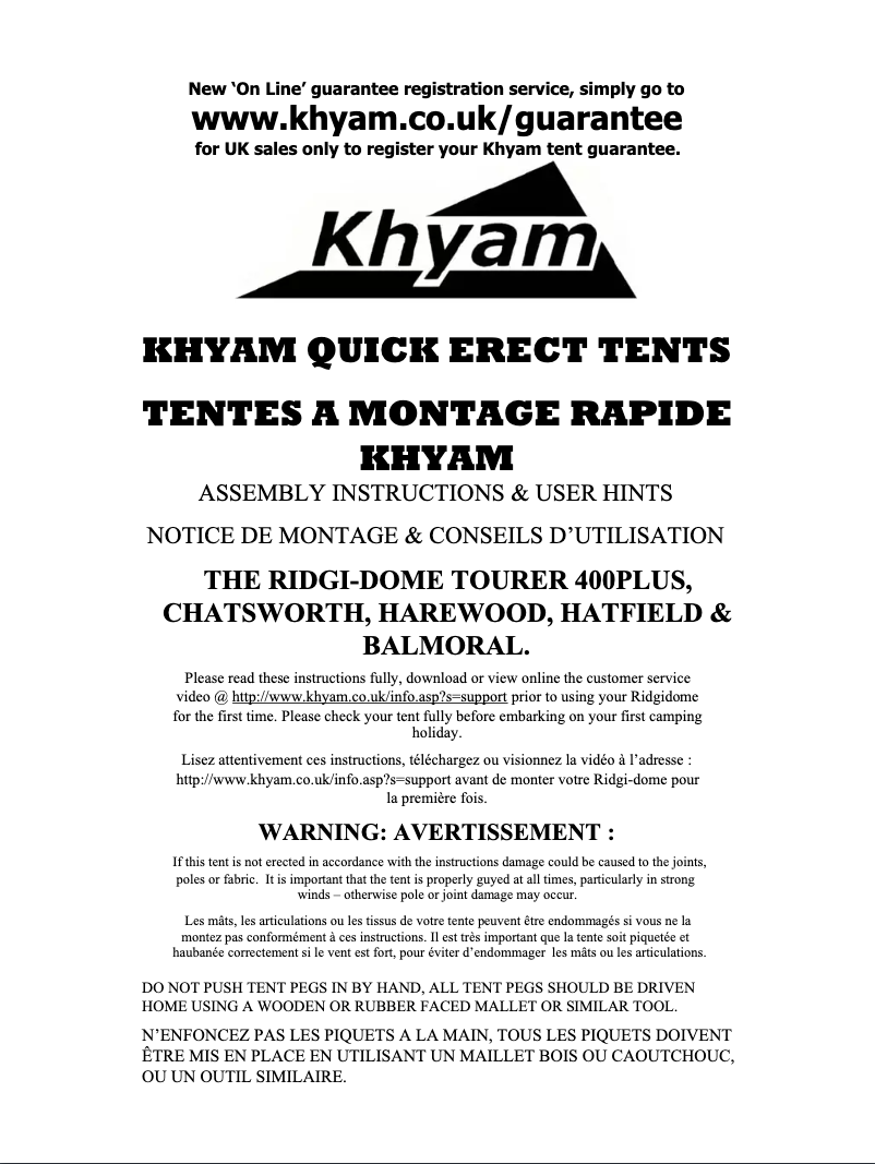 Page n°1 - Manuel utilisateur Khyam Tourer 400 Plus