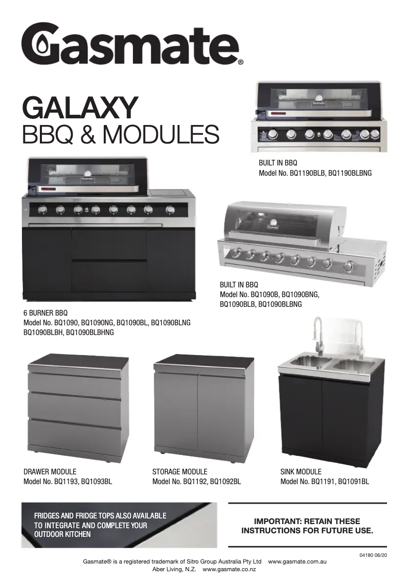 Page n°1 - Manuel utilisateur Gasmate Galaxy BQ1190BLB