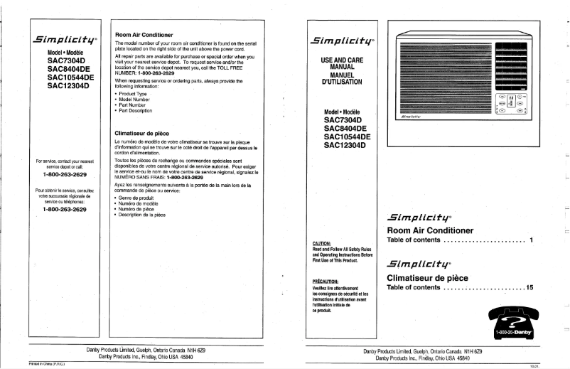 Page n°1 - Manuel utilisateur Simplicity SAC7304D