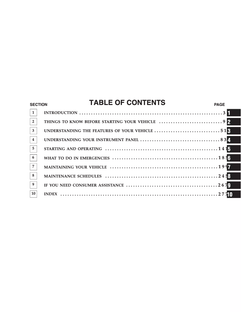 Page 1 de la notice Manuel utilisateur Chrysler Sebring (2005)