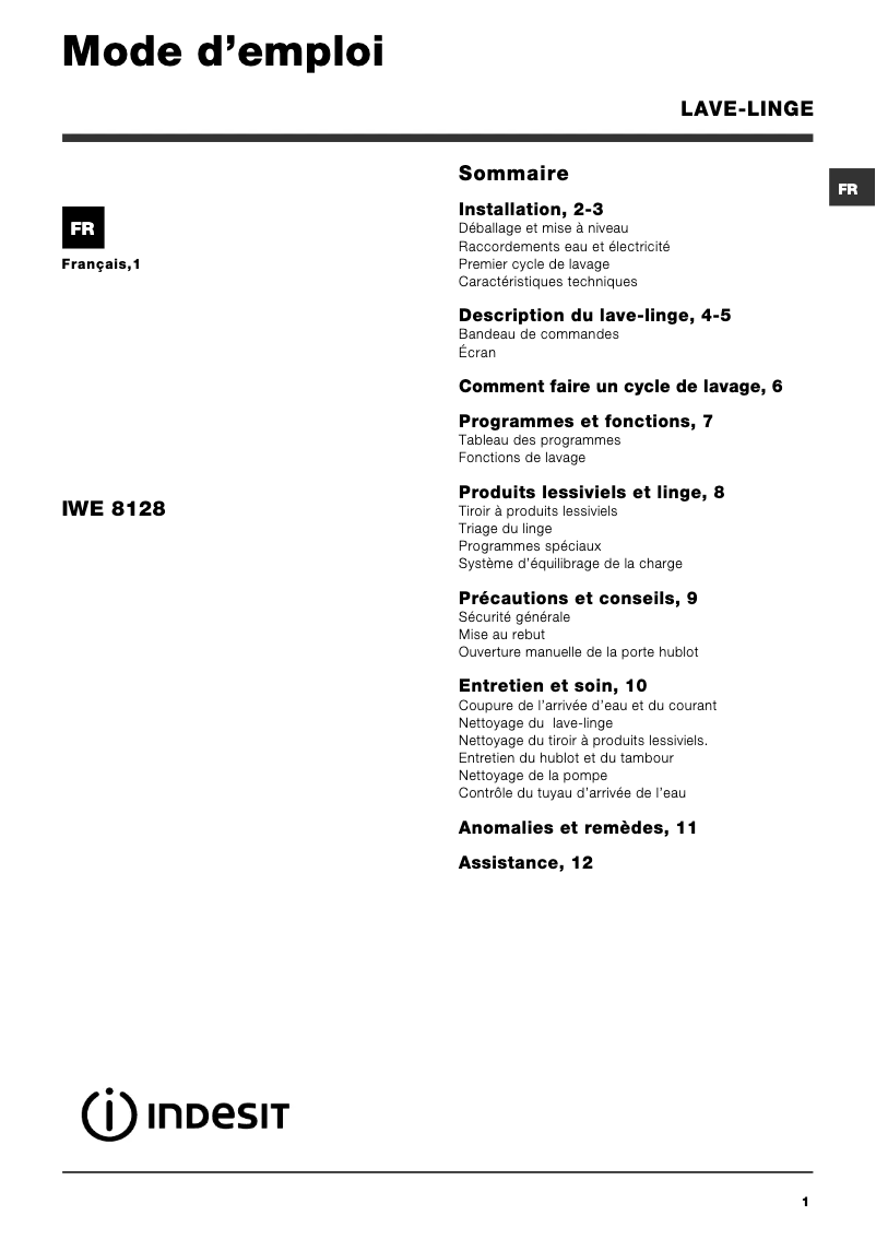 Image de la première page du manuel de l'appareil IWE 8128 B (FR)