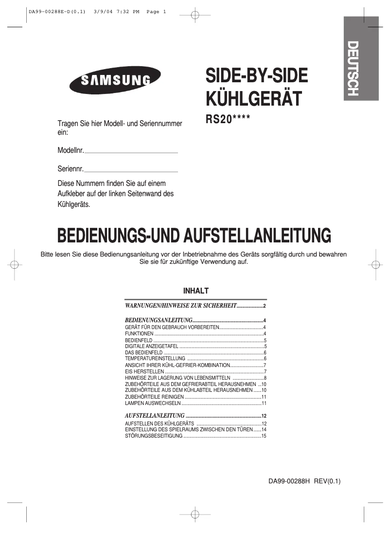Page n°1 - Manuel utilisateur Samsung RS20NCSL