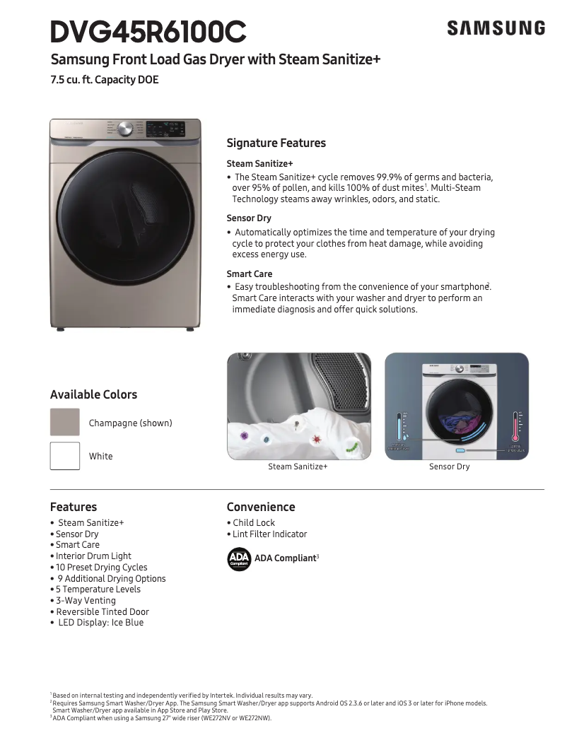 Página 1 del manual Ficha técnica Samsung DVG45R6100W