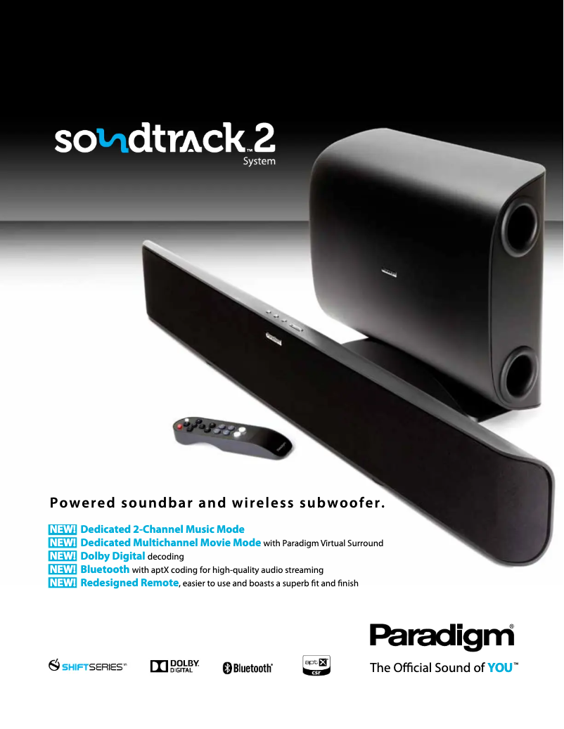 Page 1 de la notice Fiche technique Paradigm Soundtrack 2 System