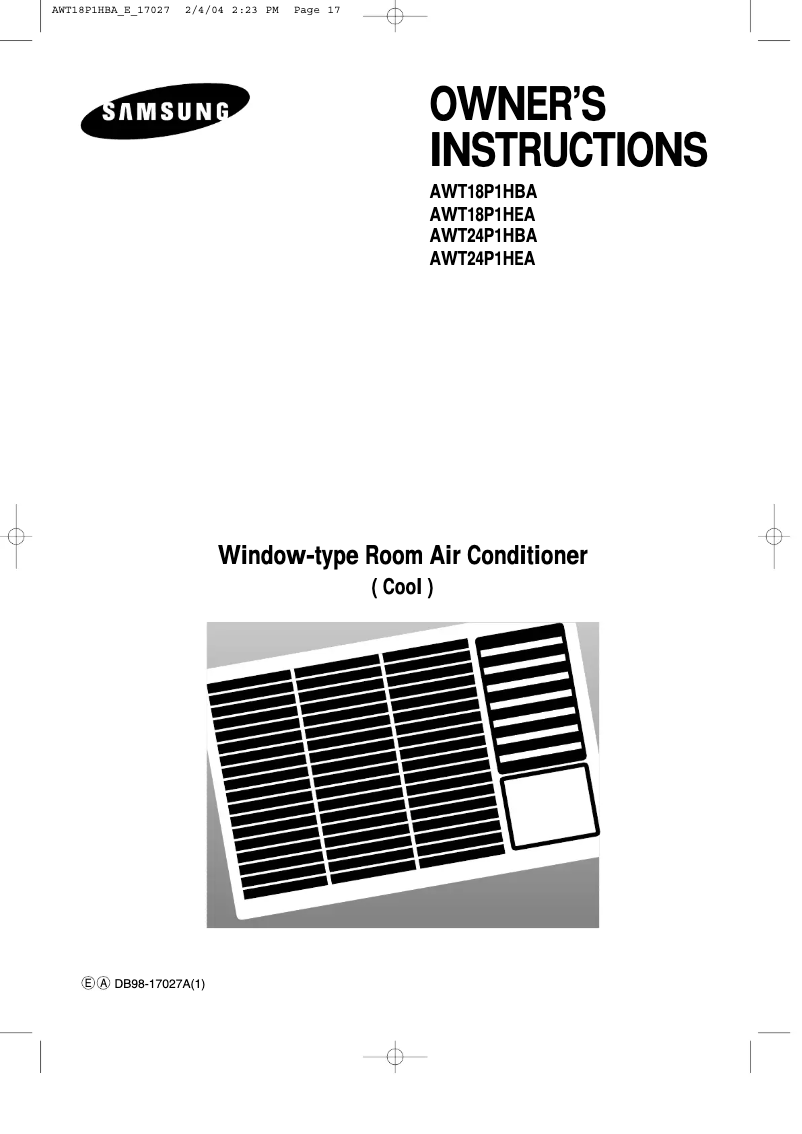 Page n°1 - Manuel utilisateur Samsung AWT18P1HEB