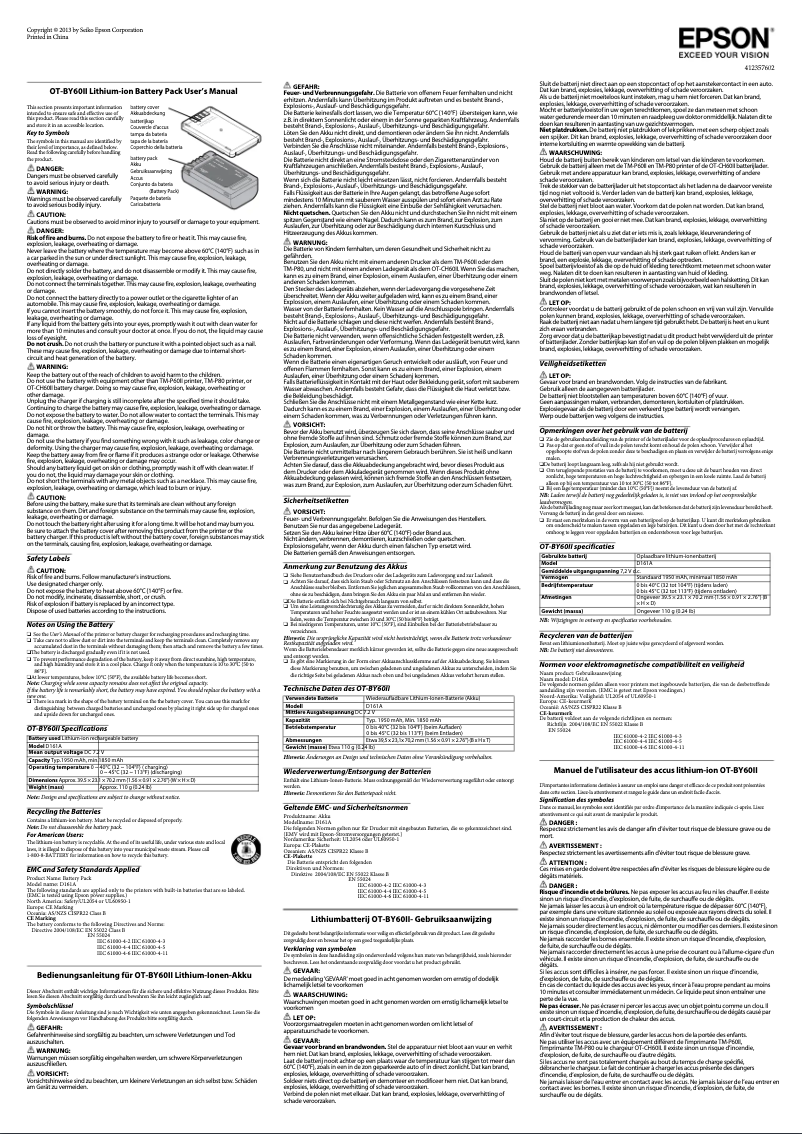 Page n°1 - Manuel utilisateur Epson OT-BY60II