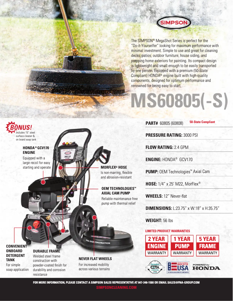 Page 1 de la notice Fiche technique Simpson Megashot MS60805-S