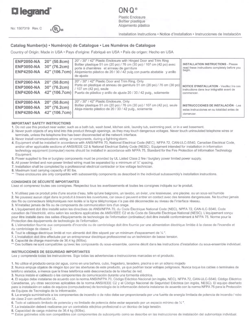 Page n°1 - Manuel utilisateur On-Q ENP4250-NA