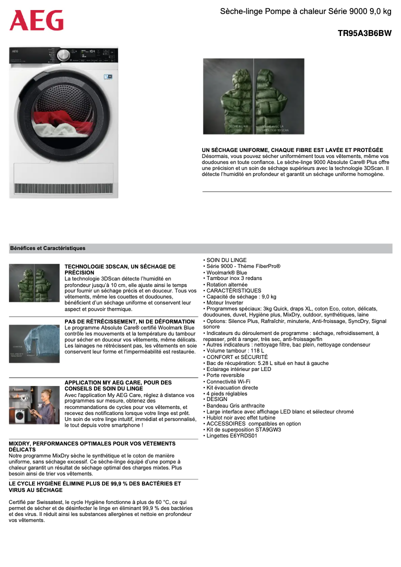 Página 1 del manual Ficha técnica AEG TR95A3B6BW