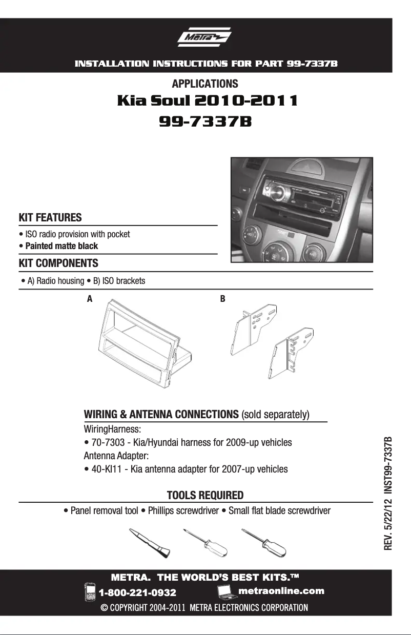 Page n°1 - Manuel utilisateur Metra 99-7337B