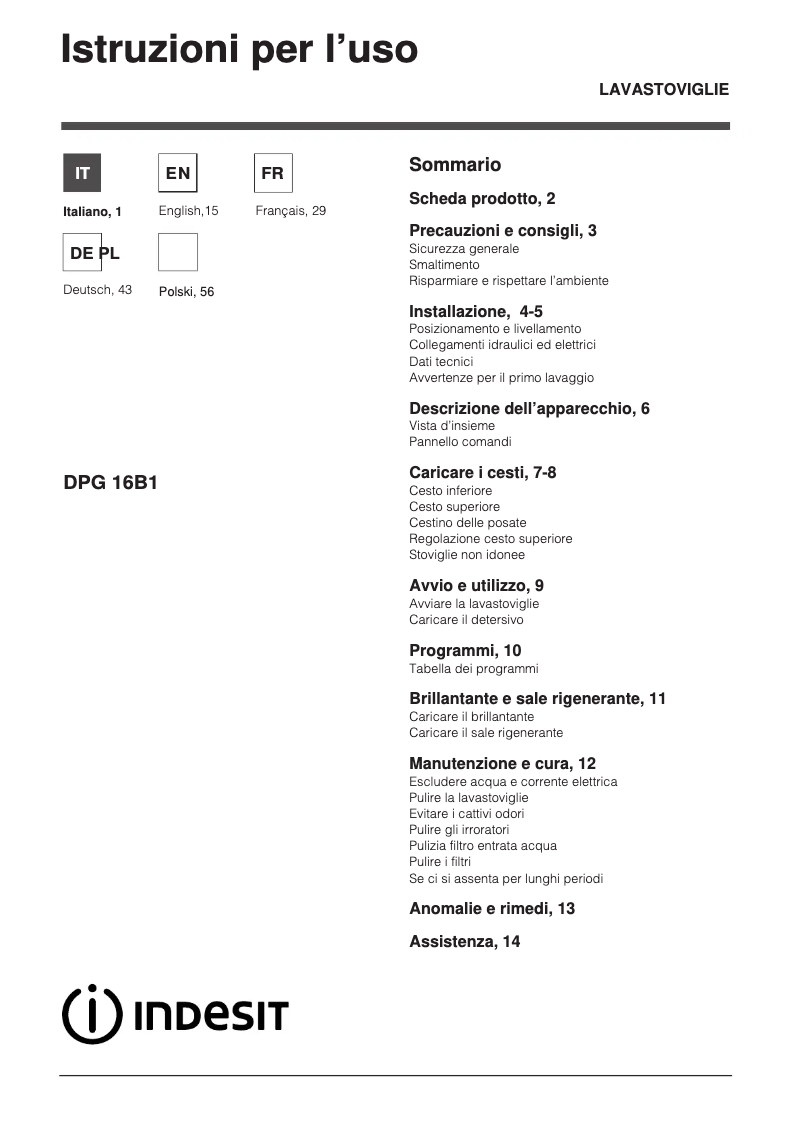 Image de la première page du manuel de l'appareil DPG 16B1 A EU