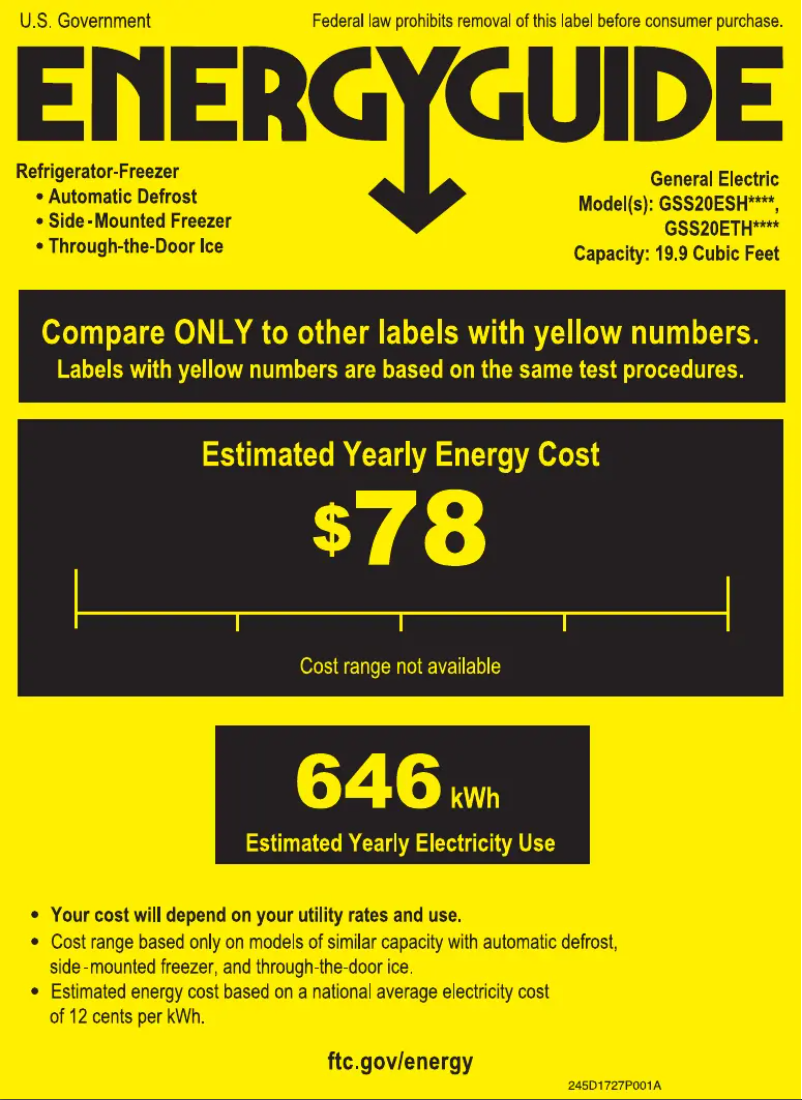 Página 1 del manual Etiqueta energética GE GSS20ETHCC