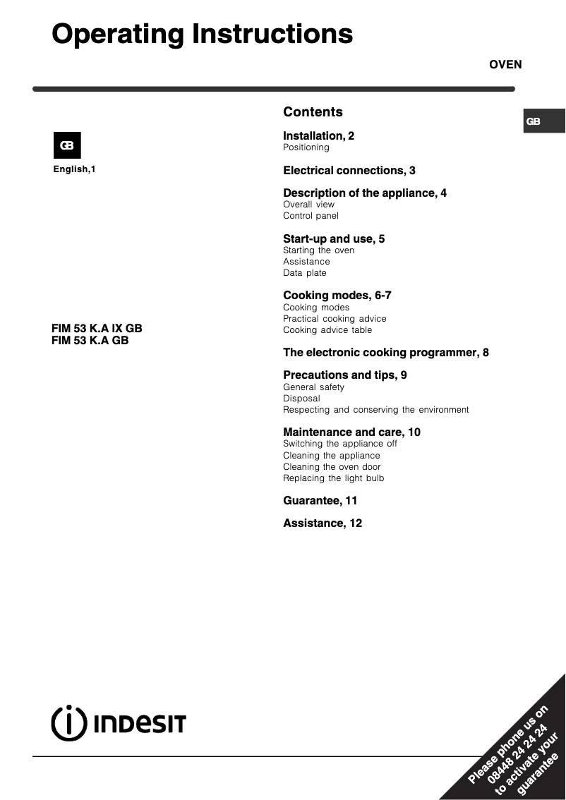 Image de la première page du manuel de l'appareil FIM 53 K.A (BK) GB