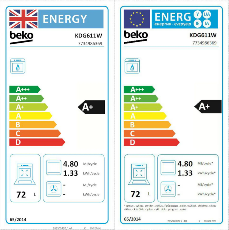 Page 1 de la notice Label énergétique Beko KDG611
