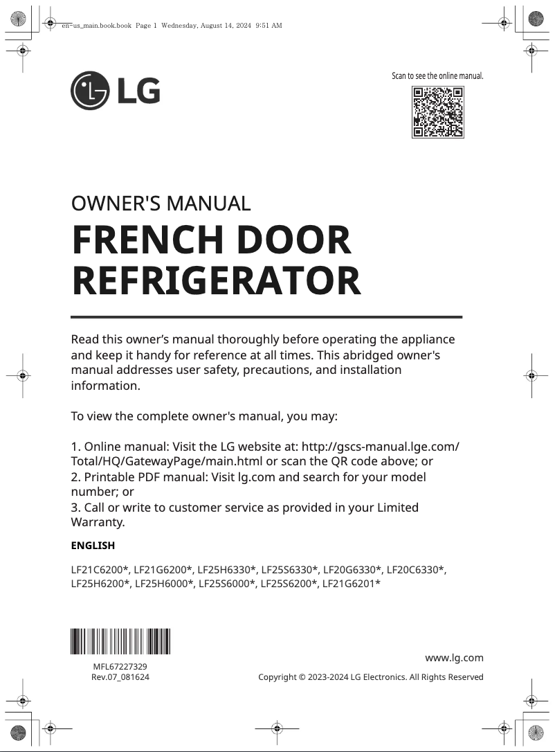 Image de la première page du manuel de l'appareil LF21G6200S