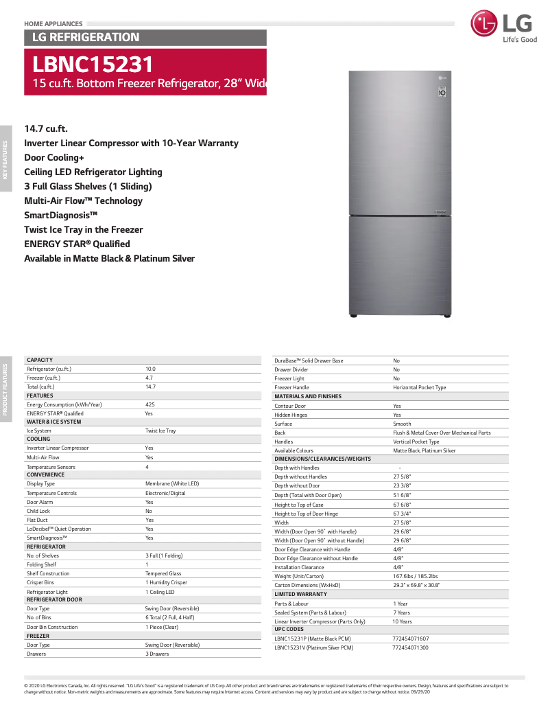 Page n°1 - Fiche technique LG LBNC15231P