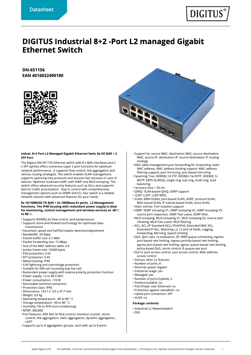Page n°1 - Fiche technique Digitus DN-651156