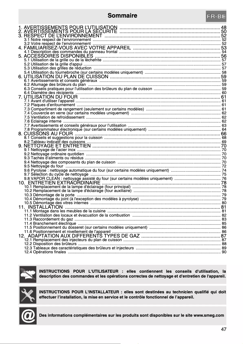 Page 1 de la notice Manuel utilisateur Smeg SCB92PX8