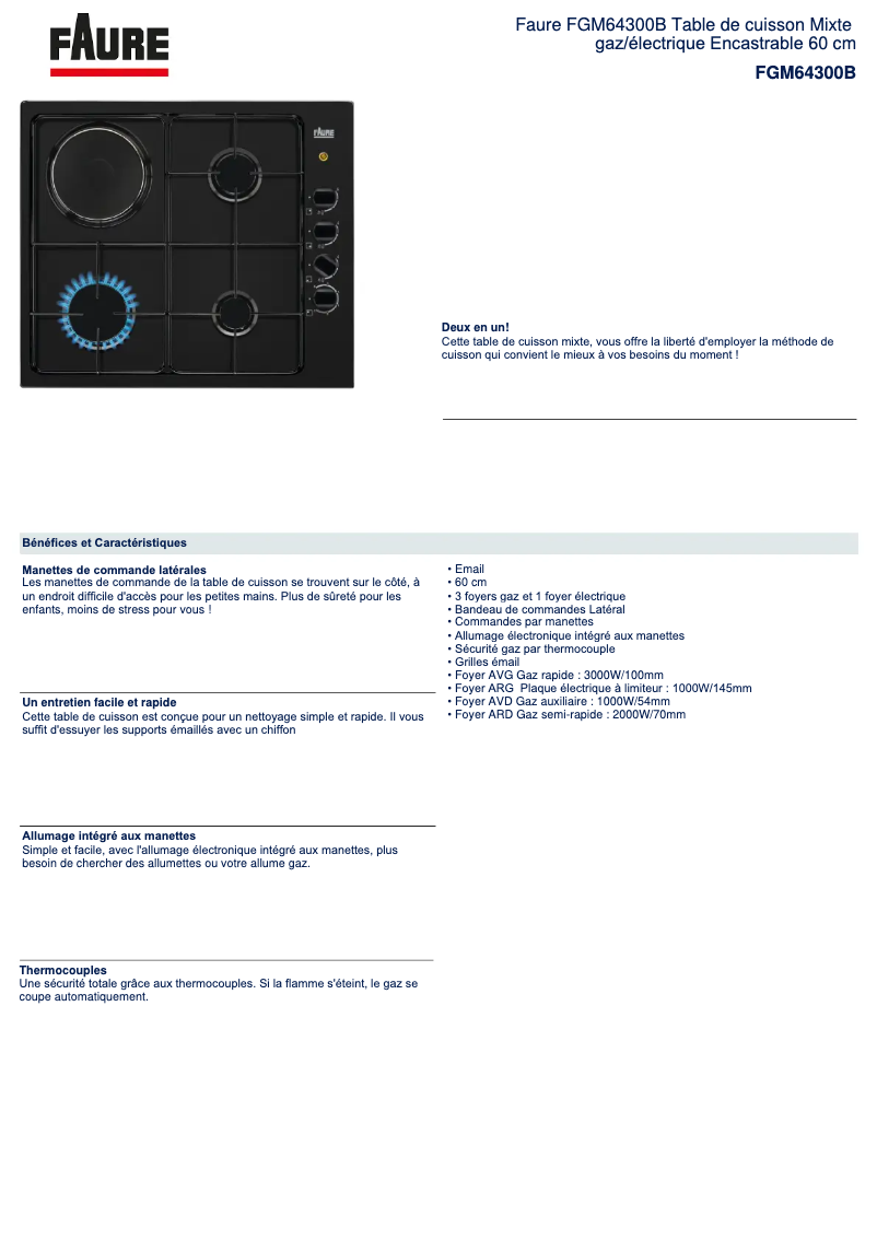 Página 1 del manual Ficha técnica Faure FGM64300B