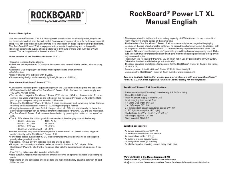 Page n°1 - Manuel utilisateur Rockboard Power LT XL
