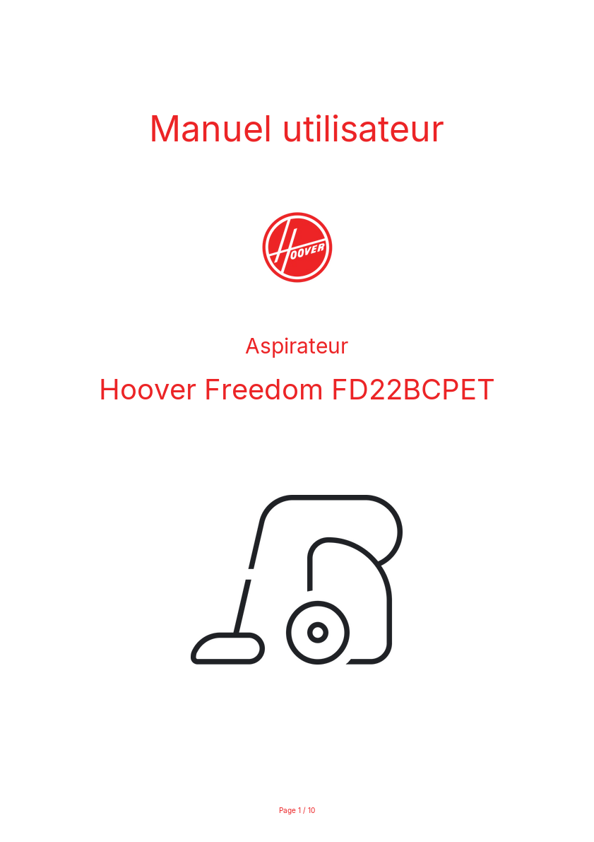 Page n°1 - Manuel utilisateur Hoover Freedom FD22BCPET