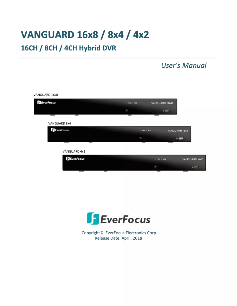Page n°1 - Manuel utilisateur EverFocus VANGUARD 16x8 PLUS Hybrid DVR