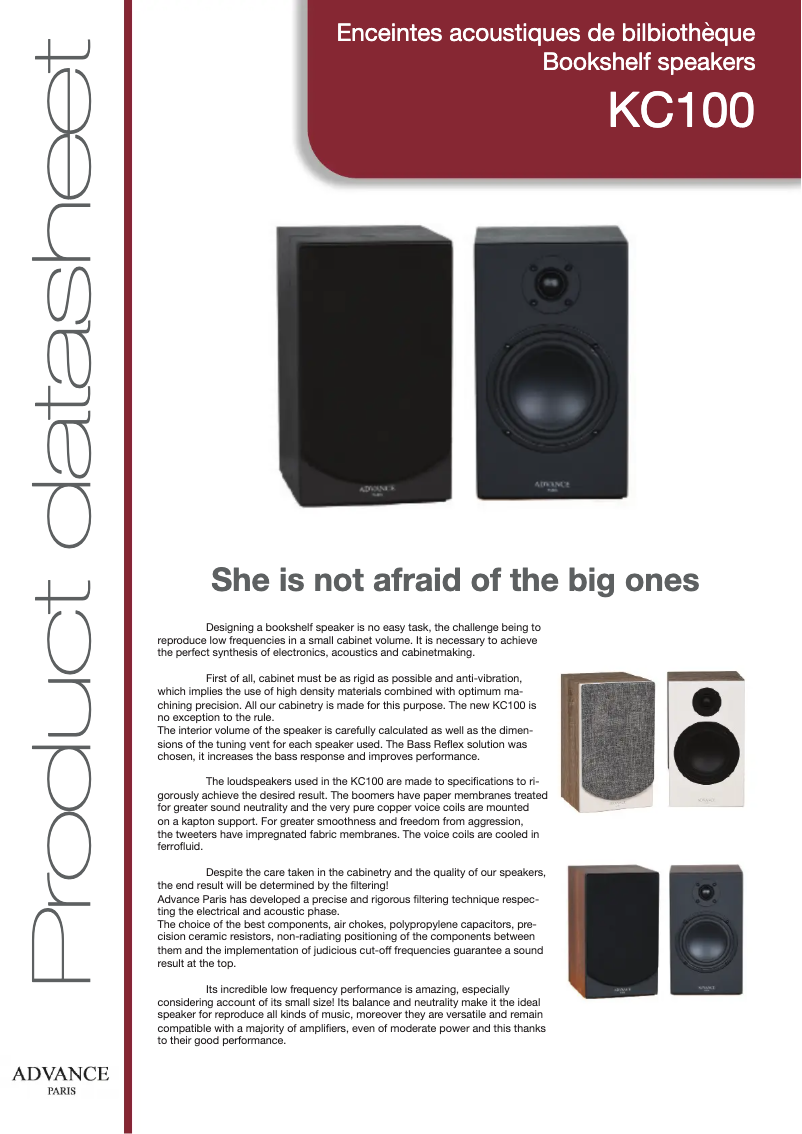 Page 1 de la notice Fiche technique Advance KC-100