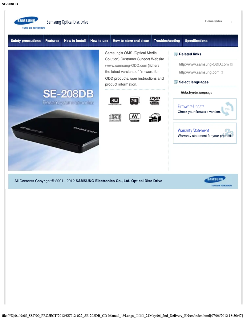 Page n°1 - Manuel utilisateur Samsung SE-208DB