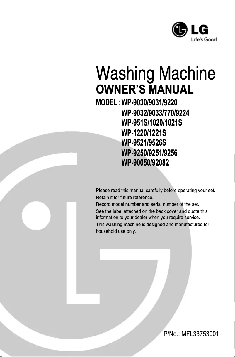 Page n°1 - Manuel utilisateur LG WP-820