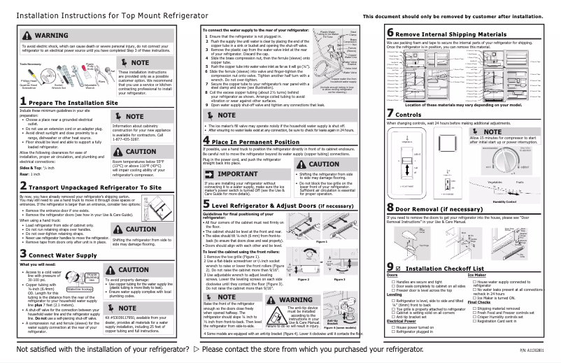 Page n°1 - Guide d'installation Frigidaire FFHT1621TW
