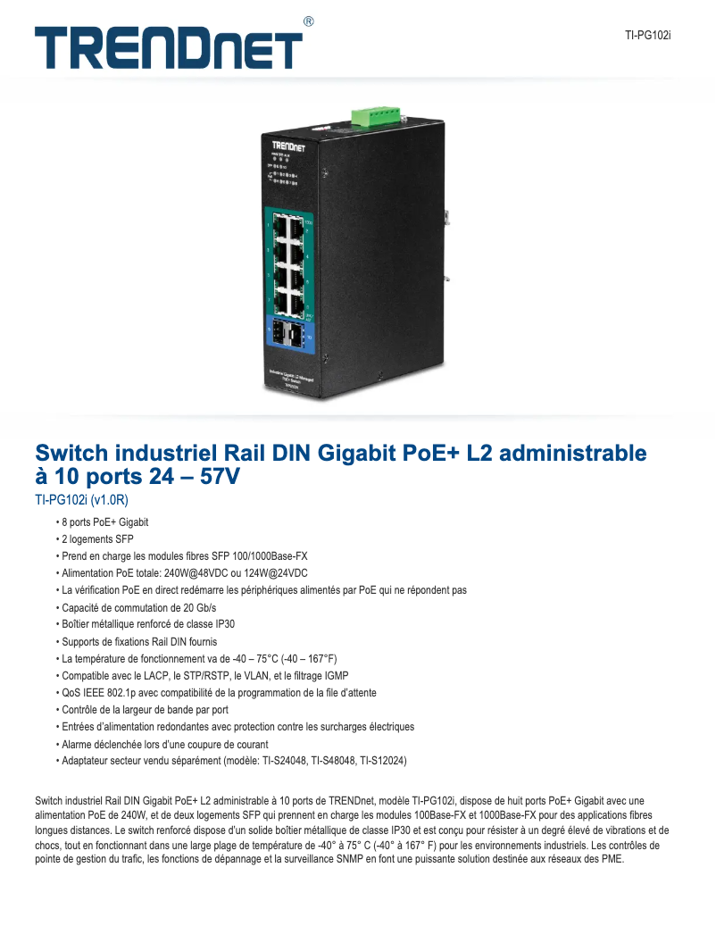 Page n°1 - Fiche technique TRENDnet TI-PG102I